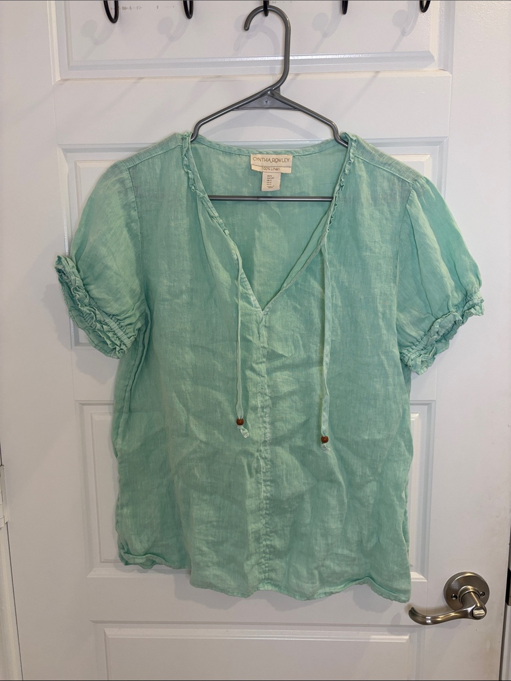 Cynthia Rowley 100% Linen Mint Green Peasant Blouse Size Small - Picture 1 of 4